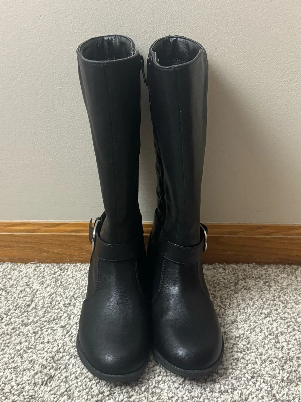 Girls SO Black Quilted Knee-High Heeled Boots Like New Size 12